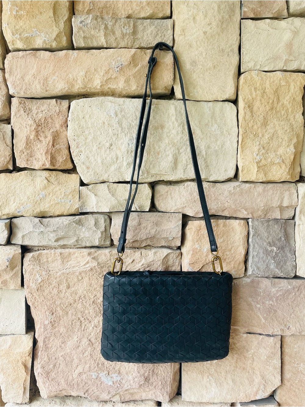 Madewell Black Leather Woven Crossbody NWOT